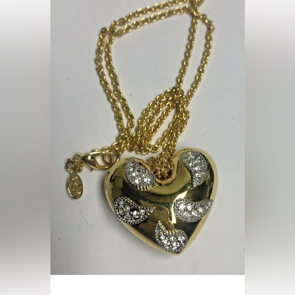 Kjl Kenneth J Lane Golden Heart W Rhinestones Necklace 30$